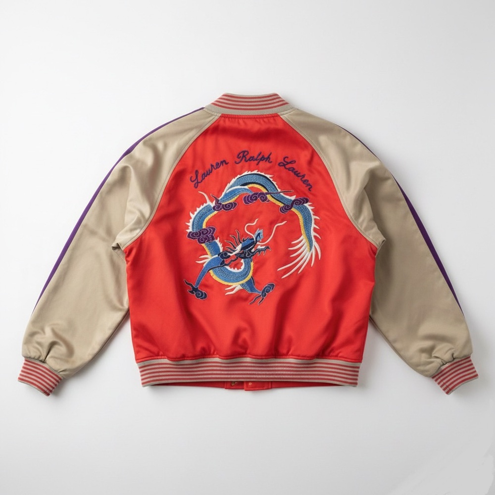 Ralph Lauren Embroidered Satin Bomber Jacket
